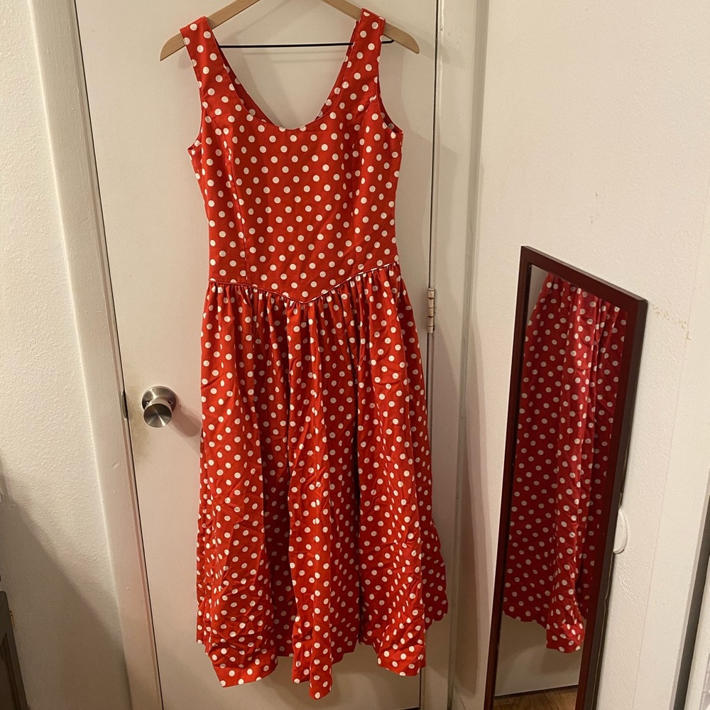 Vintage 1980’s Laura Ashley Red & White Polka Dot Dress w/  Pockets